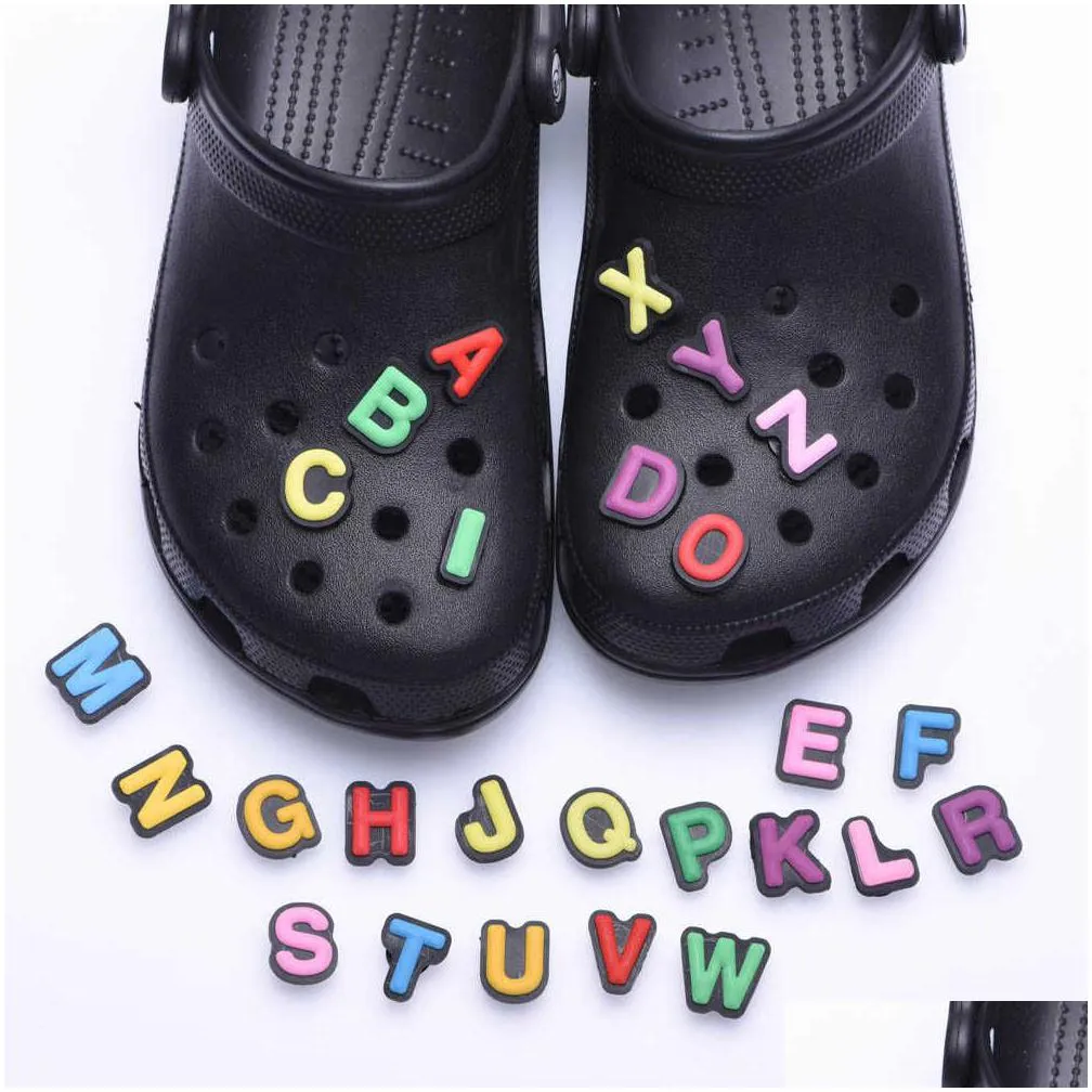 new clog clog charms pvc english alphabet colored letters sandals shoe buckle summer factory wholesale u-z