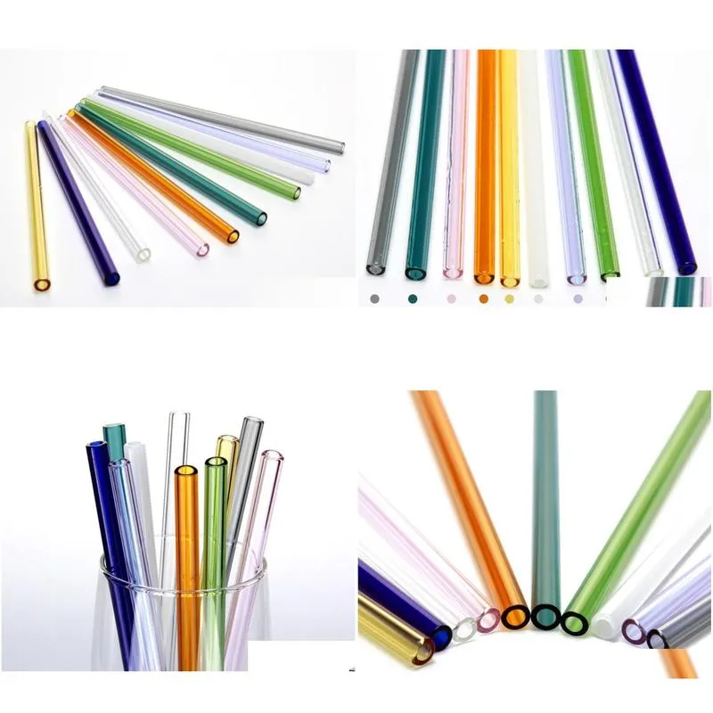 wholesale colored borosilicate cocktail glass straws length 20cm strait 8mm drinking straw for party ship