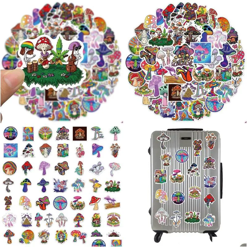 50pcs psychedelic aesthetics mushroom stickers decal car guitar motorcycle luggage suitcase cartoon graffiti sticker