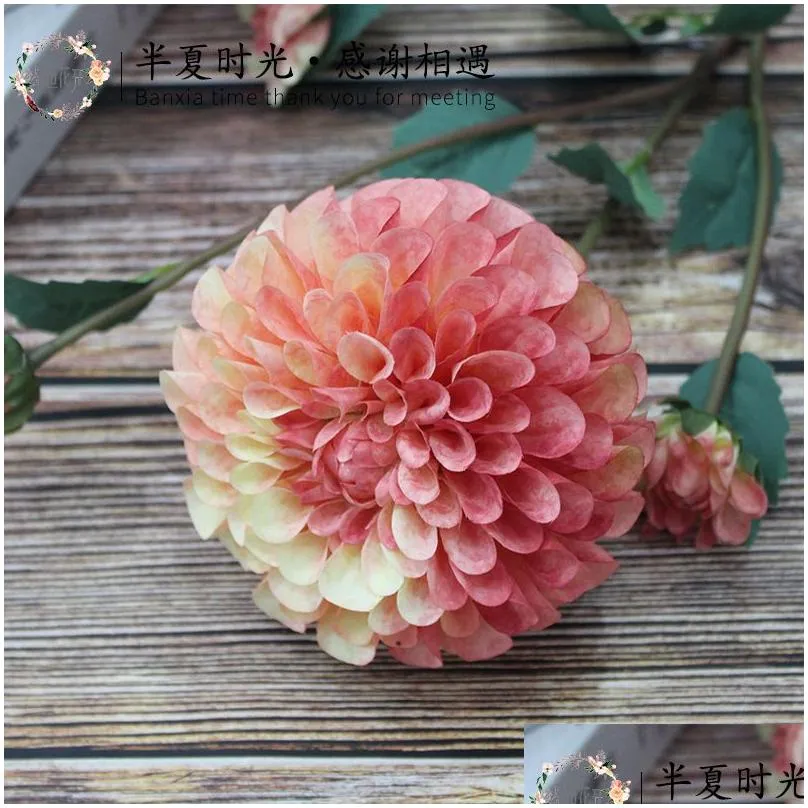 simulation dahlia branch daisy ball flower dinning table display flores silk branch home wedding decoration artificial bouquet