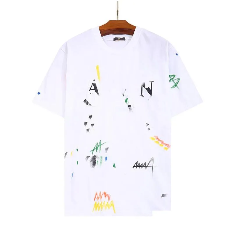 gal lavin mens designer t shirt casual man womens tees hand-painted ink splash graffiti letters loose short-sleeved round neck clothes