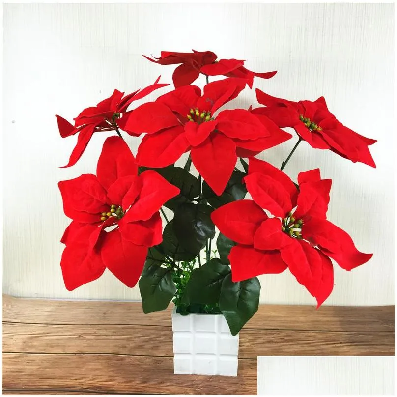 poinsettia artificial flowers christmas silk flowers christmas decorative potted floral fake flower for home decoration office