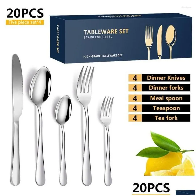 dinnerware sets 20 pcs pattern stainless steel tableware steak knife and fork spoon kit portable cutlery set dinner dessert co