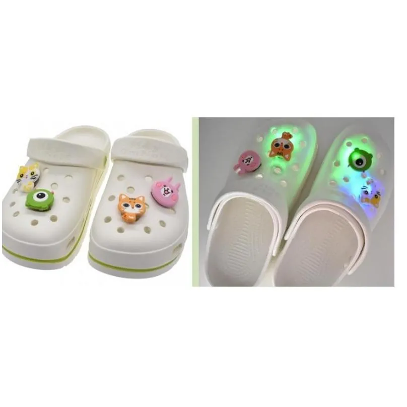 cute cartoon pvc shoe charms shoe buckles glow led light buckles fit bracelets croc jibz shoe accessories