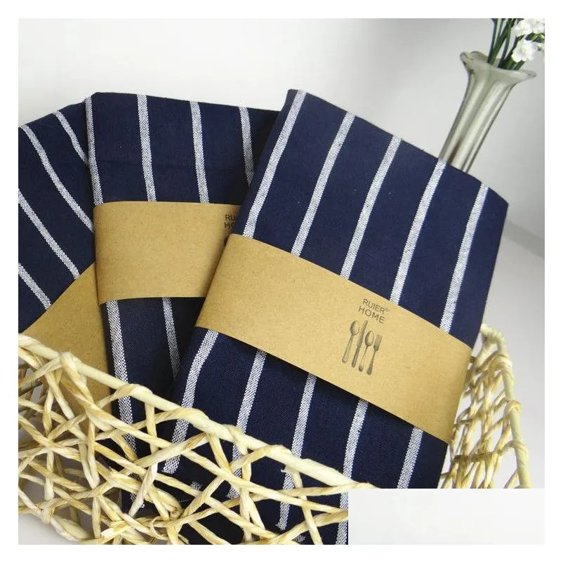 12 pcs/lot family daily use mediterranean blue series anti fade 100% cotton dark blue striped kitchen dining table napkins tea towels