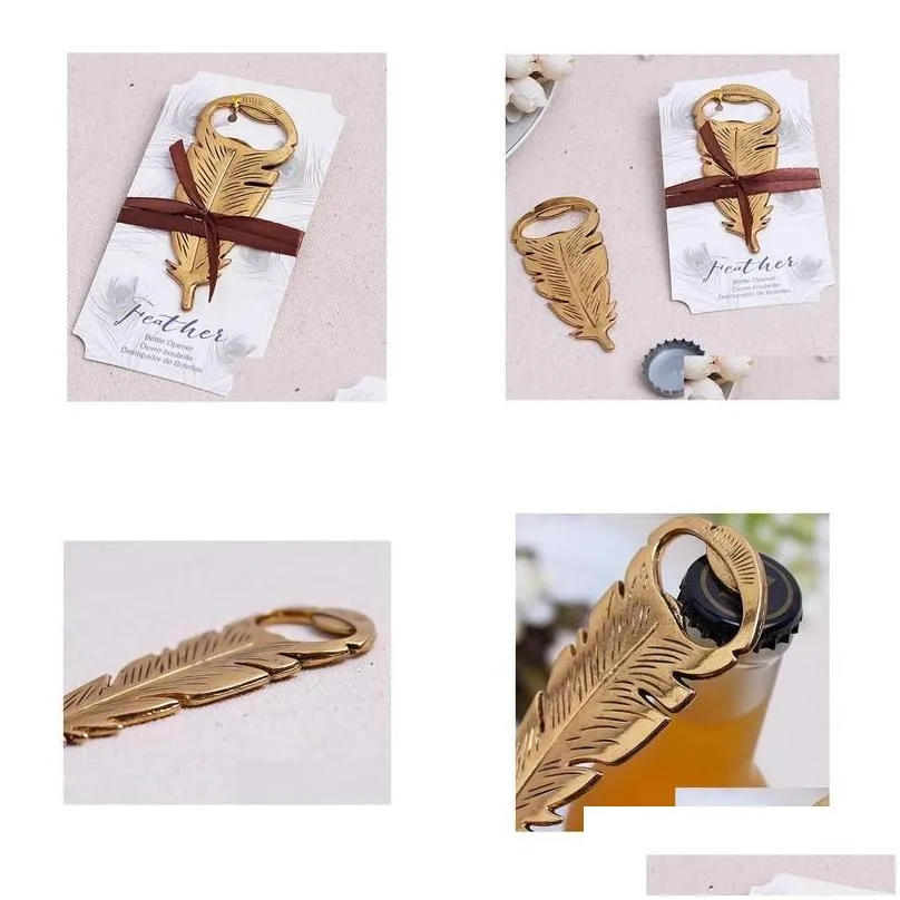 other event party supplies 100pcs elegant gold peacock feathers bear bottle opener wedding favors gift favor guests gifts souvenir