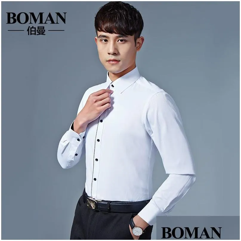 wholesale-summer 2016 mens long-sleeved white-solid dress shirt cotton blend business casual classic-fit unelastic soft formal shirts