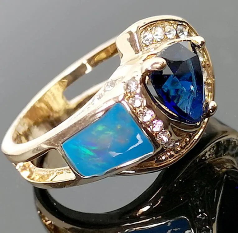 exquisite vintage 18k triangle cut sea blue crystal with small zircon hollow women ring wedding bridesmaid party gift fine jewelry size5 6 7 8 9 10 11