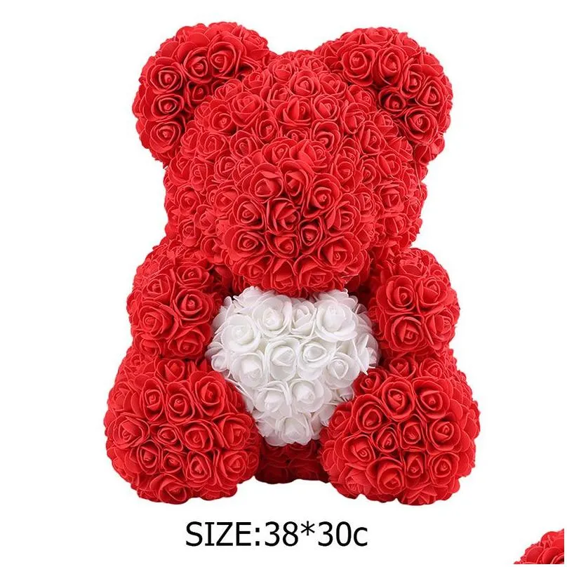 40cm teddy bear flower wedding decoration foam bear with love heart rose crafts valentines day gift for girls