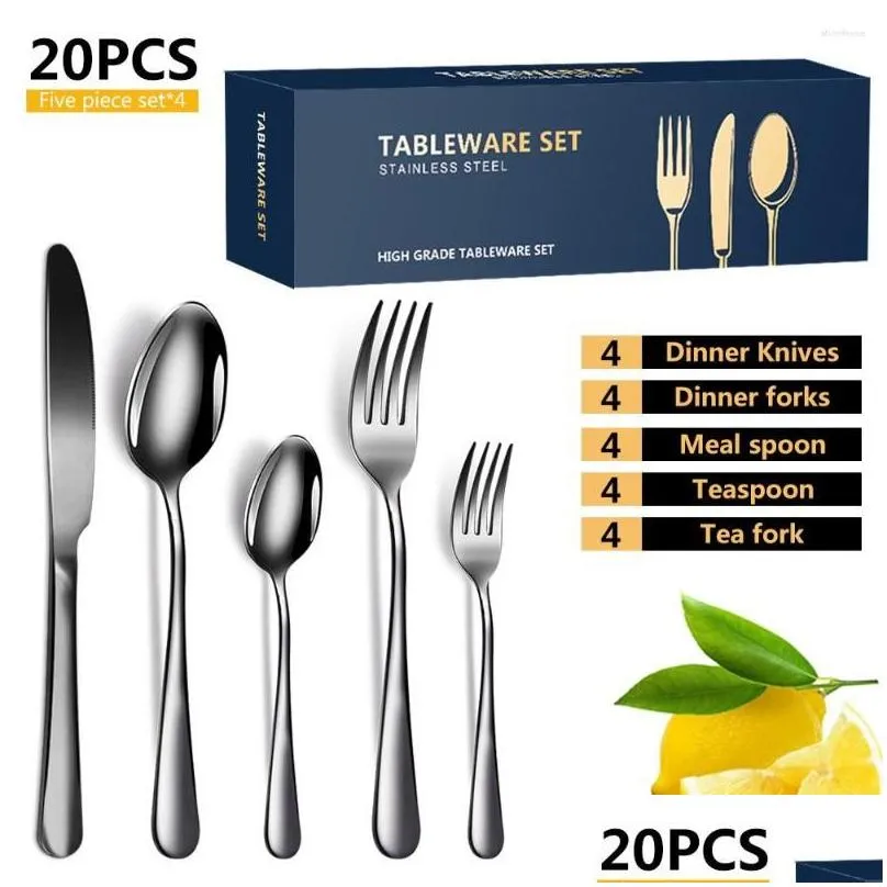 dinnerware sets 20 pcs pattern stainless steel tableware steak knife and fork spoon kit portable cutlery set dinner dessert co