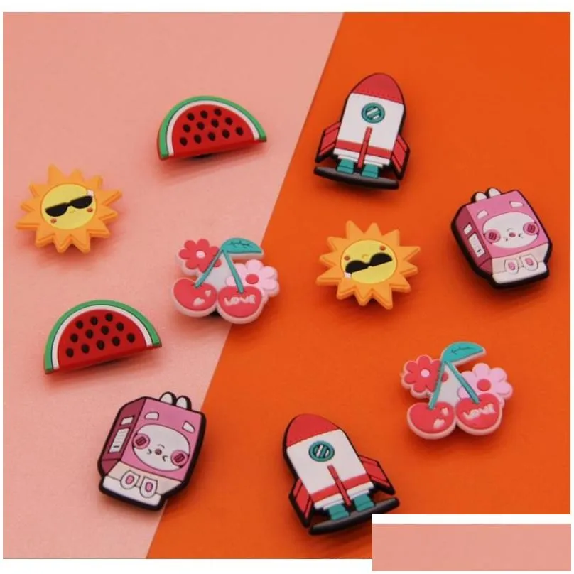 wholesale custom cartoon style pvc shoe charms pvc shoecharm buckle soft rubber for croc shoes garden