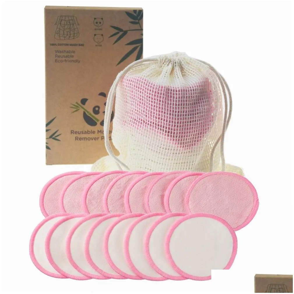 16pcs/bag reusable bamboo makeup remover pads washable rounds cleansing facial cotton make up removal pads tool