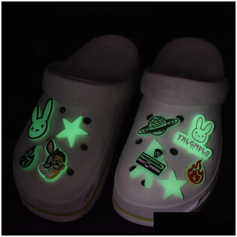 cute cartoon pvc shoe charms shoe buckles glow luminous buckles fit bracelets croc jibz shoe accessories