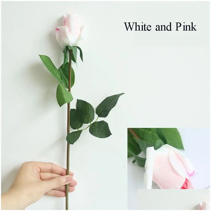 length 56cm real touch artificial silk rose bud simulation rose flower home decor wedding hand holding bride fake wreath bouquet