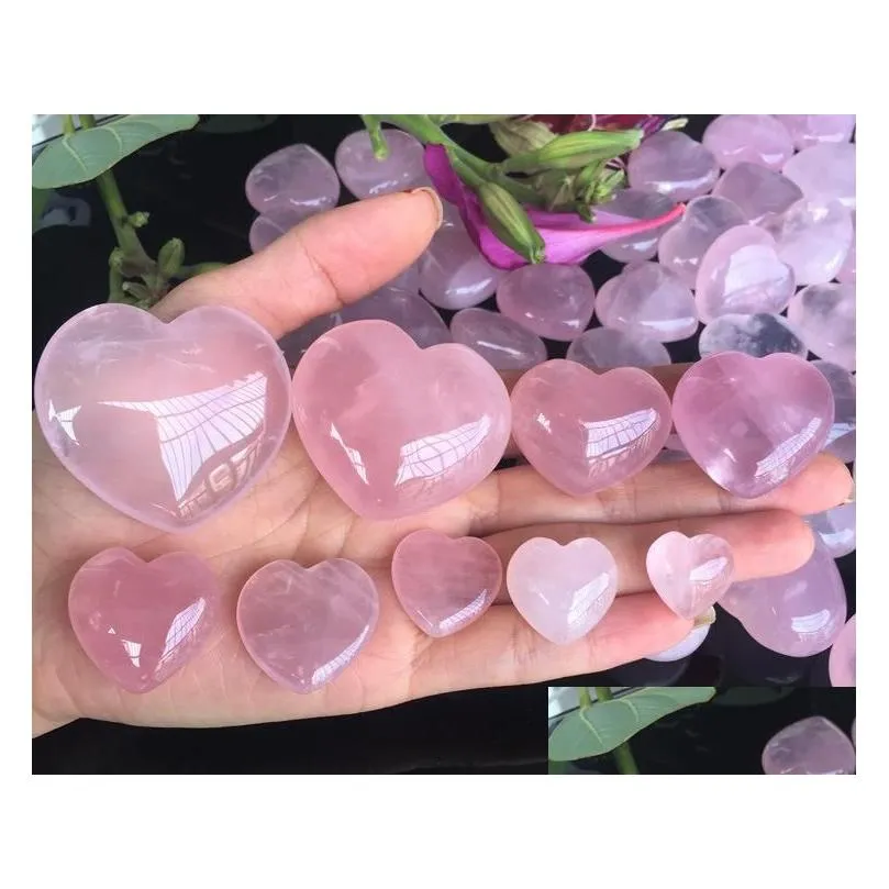 natural rose quartz heart shaped pink crystal carved palm love healing gemstone lover gife stone crystal hearts gems arts and crafts