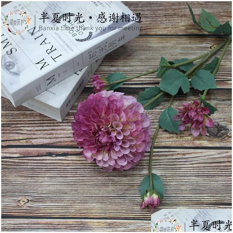 simulation dahlia branch daisy ball flower dinning table display flores silk branch home wedding decoration artificial bouquet