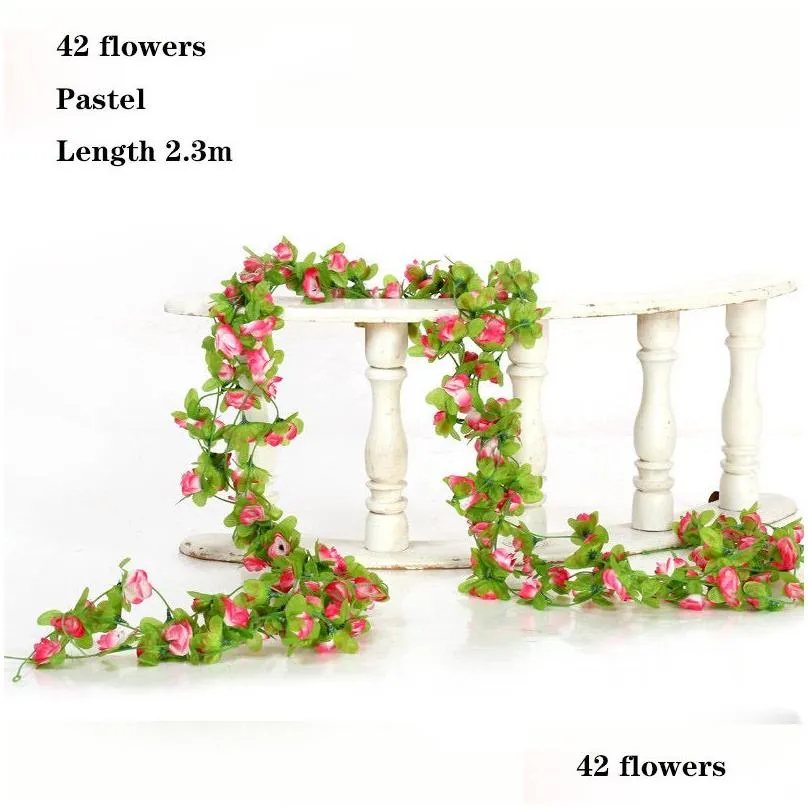 2.3m40 flower head artificial rose flower vine wreath wedding arch decoration fake plant leaf tailing ivy