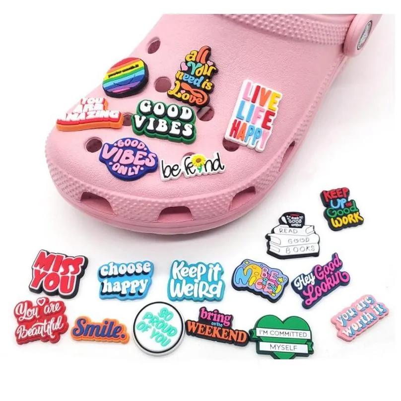 cute letter wordss cartoon pvc shoe charms shoes buckles boys girls fit bracelets croc jibz accessories wristband buttons gift