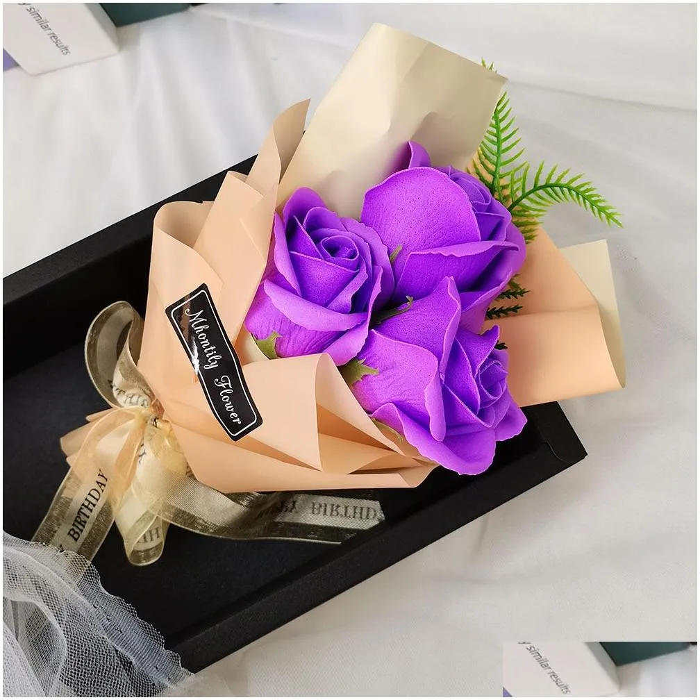 simulation soap bouquet box rose flower with led light wedding decoration souvenir valentines day gift for girlfriend