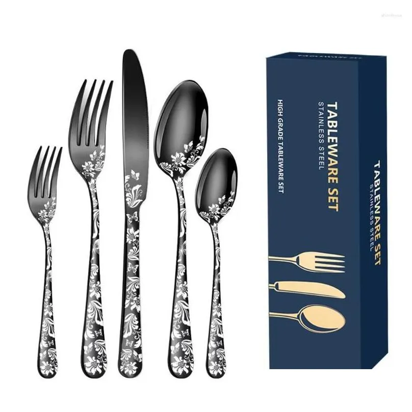 dinnerware sets 20 pcs pattern stainless steel tableware steak knife and fork spoon kit portable cutlery set dinner dessert co