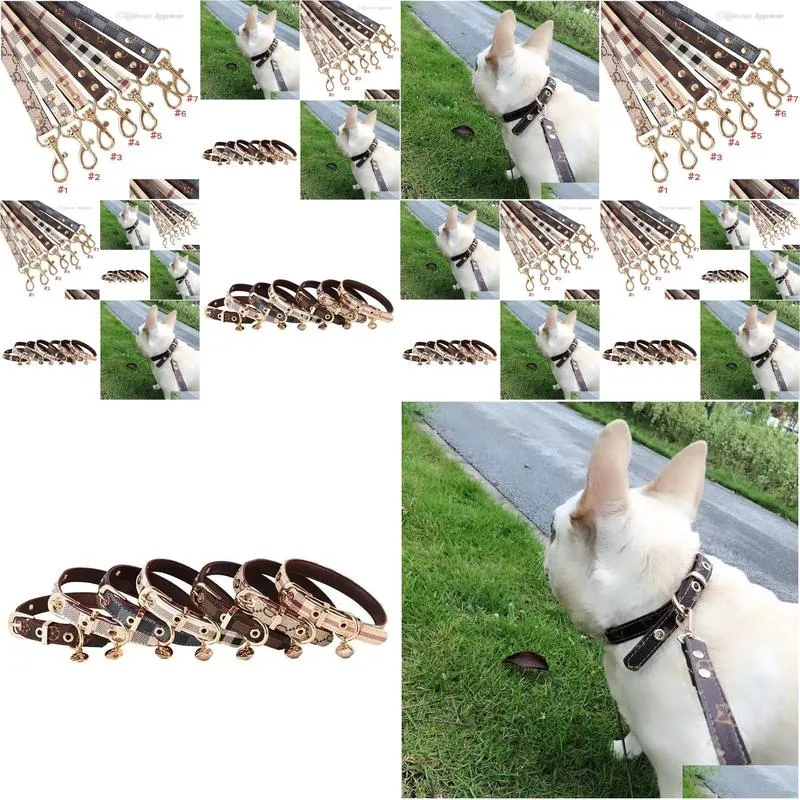 fashion designer dog collars leashes set soft adjustable printed leather classic pet collar sets for small dogs outdoor durable b36