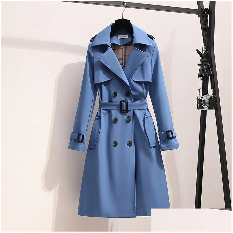 designers s - 4xl spring england style women windbreaker loose medium and long elegant belt coat female casual long trench coat