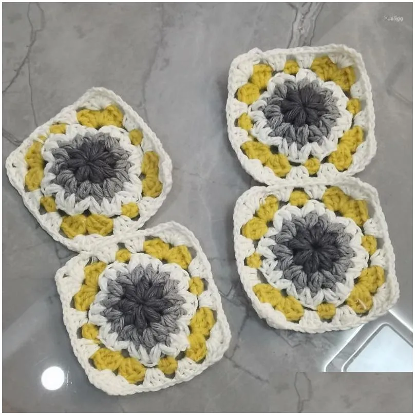 Table Mats Nordic Crochet Multicolor Doilies Flowers Coasters Square10CM Hand Hook Knitted Dinnerware Disc Mat Christmas Party 30pcs