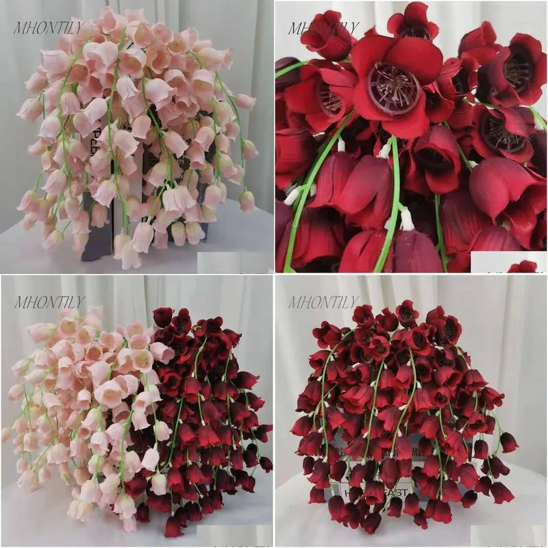 10pcs/lot simulation 9 heads small lily of the valley fake silk flowers for home wedding decoration window layout flower string