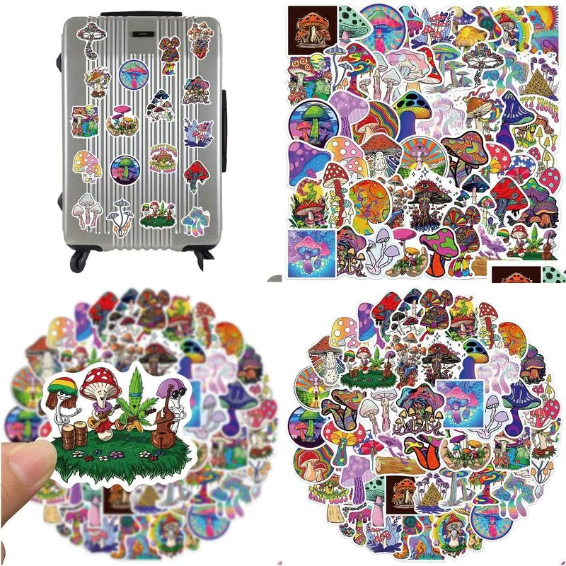 50pcs psychedelic aesthetics mushroom stickers decal car guitar motorcycle luggage suitcase cartoon graffiti sticker