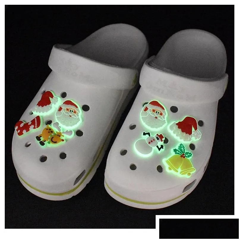 cartoon pvc shoe charms shoes buckles glow luminous buckle fit bracelets croc jibz garden shoesflower accessories christmas decoration