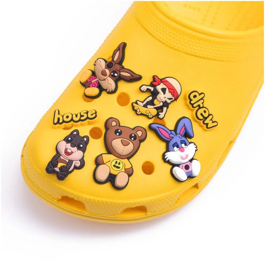 wholesale custom bear and rabbit pvc shoe charms cute animals accessories fit bands bracelets clog kids gift
