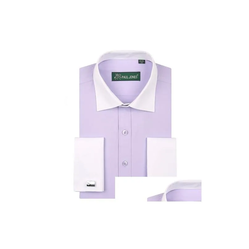 wholesale-2016 men`s long-sleeved french cuff solid dress shirt spread collar cotton blend classic fit tuxedo shirt (cufflink