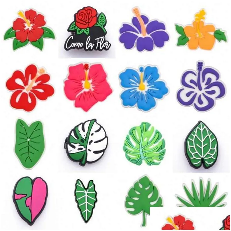 new arrival pvc rubber croc charms inspired leaf flower plants croc charms bulk decoration wristband charms