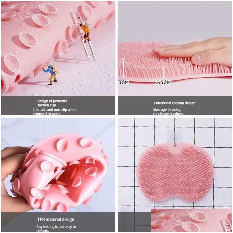 exfoliating shower massage scraper bathroom non-slip bath mat back massage brush silicone foot wash body cleaning bathing tool