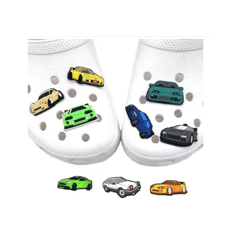 car shape toy cartoon pvc shoe charms shoes buckles bracelets croc jibz shoes accessories wristband boys girls gift