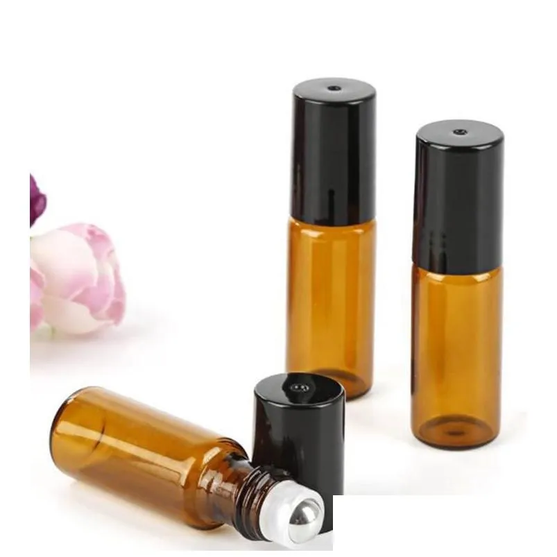 5ml 1/6oz amber green purple blue glasses roller on bottles  oil empty perfume bottle with glass stainless steel rollers ball