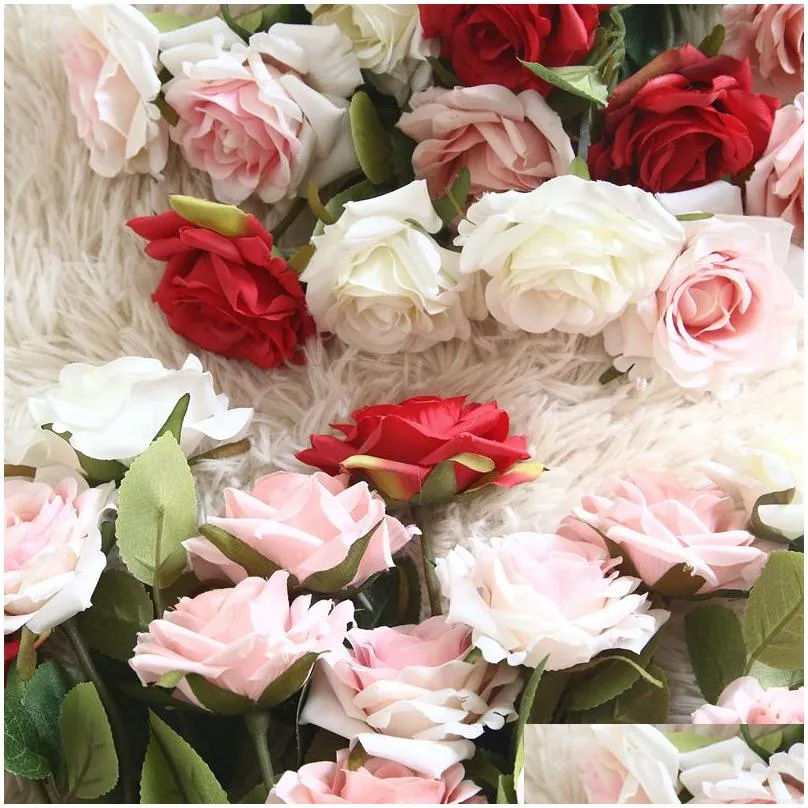 10pcs/lot single branch rose artificial silk flowers decoration home flowers wall wedding decor garden decoration diy fake flower