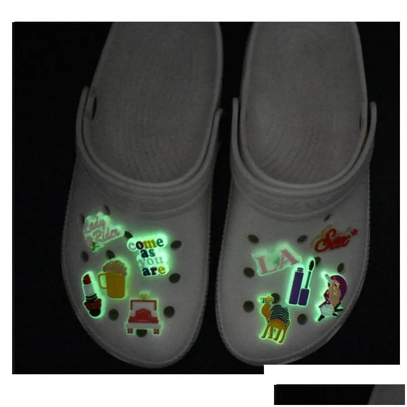 cartoon pvc shoe charms shoes buckles glow in dark luminous decoration buckle fit bracelets croc jibz shoes accessories