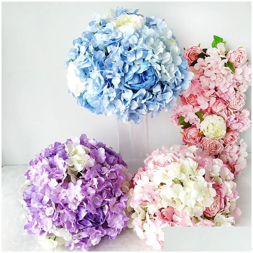 artificial road lead wedding flower ball simulation rose silk hydrangea flowers roman column home party decor display flore ball