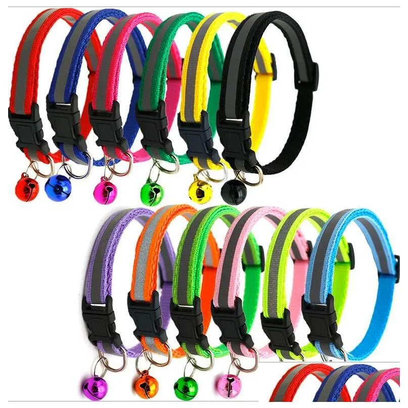  breakaway cat dog collar with bells reflective nylon collar adjustable pet collars for cats or small dogs 12 colors