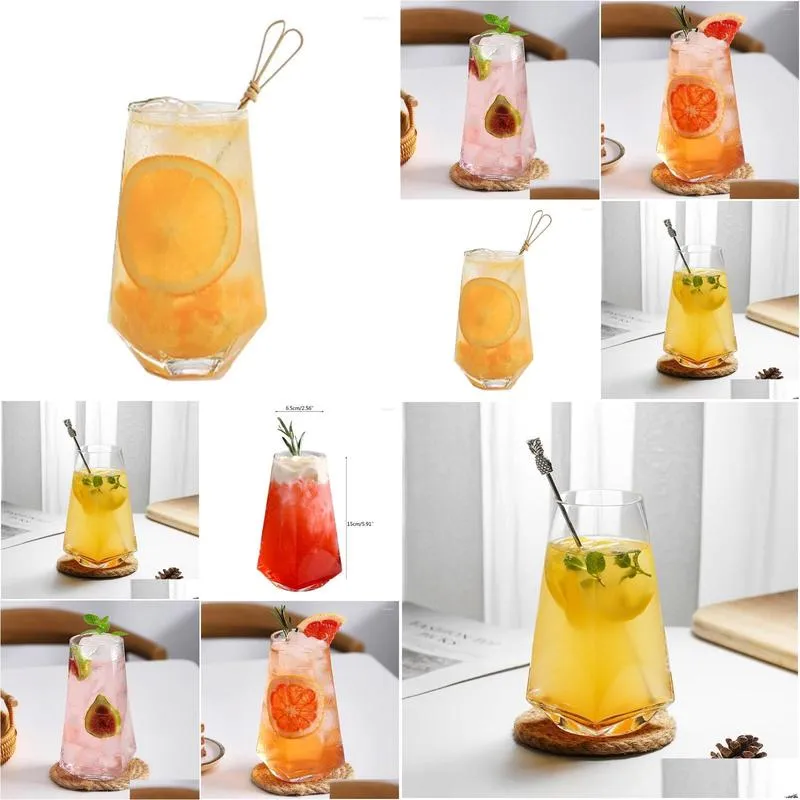 Wine Glasses 550ml Clear Geometric Beer Glass Prismatic Cup Glassware Tumbler For Juice Cocktail Whiskey Bourbon Tonic