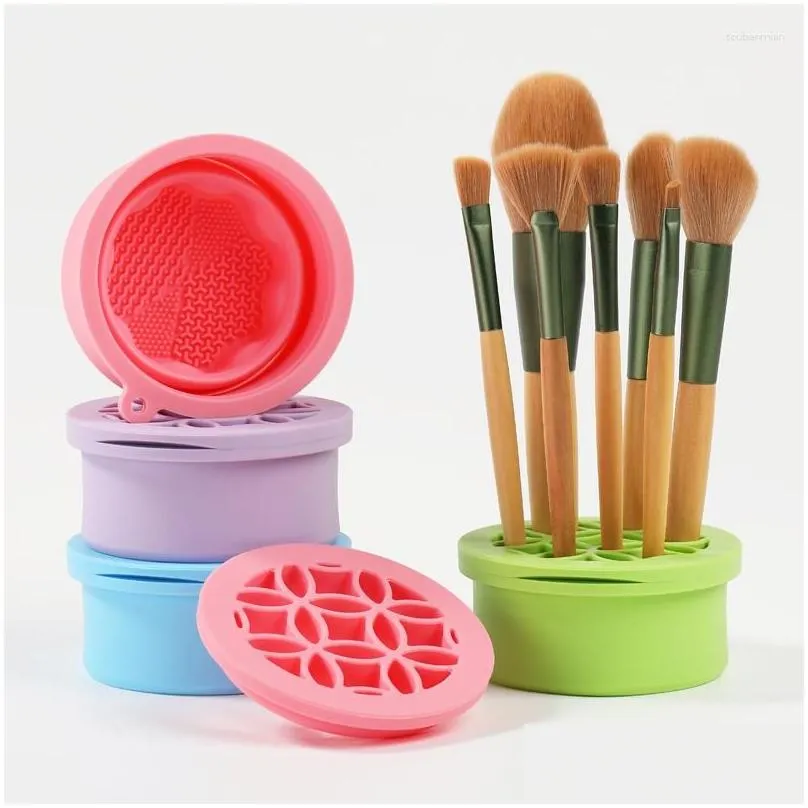 storage boxes multifunction silicone folding makeup brush cleaning cup beauty and drying cosmetic scrub