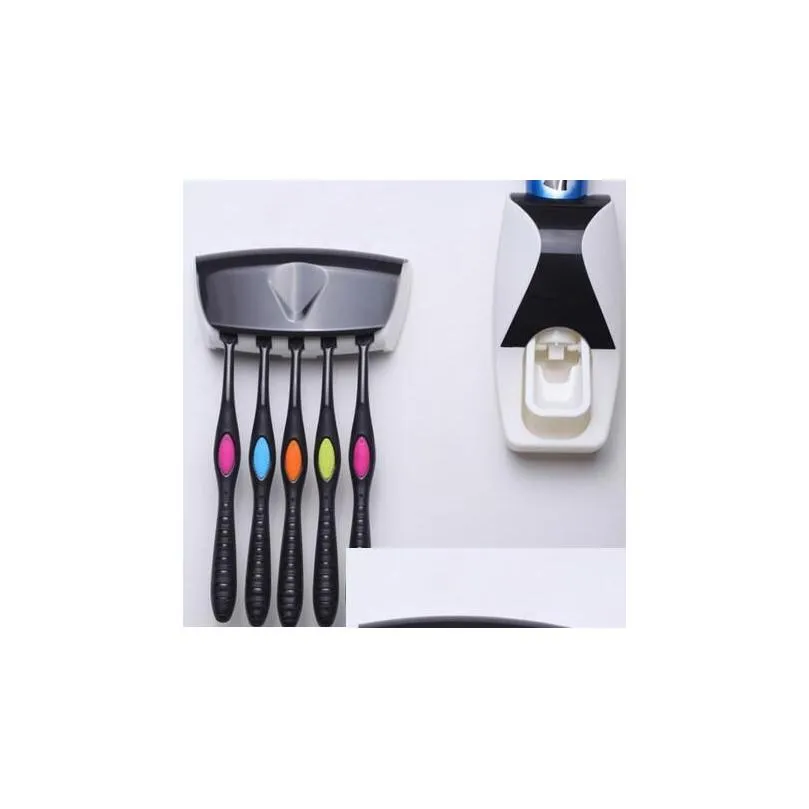 1set fashion automatic toothpaste dispenser family holder 5 toothbrush bathroom household wall mount stand bathroom tools