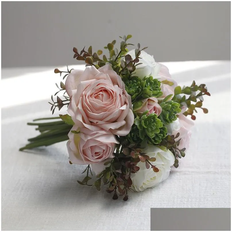 simulation rose artificial silk flower bunch wedding bride hand bouquet home decoration accessories table floral
