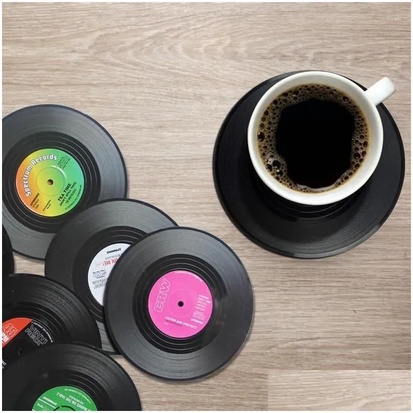 Table Mats Retro Coasters 6Pcs For Coffee Record Drinks Colorful Decoration Home Office Bar