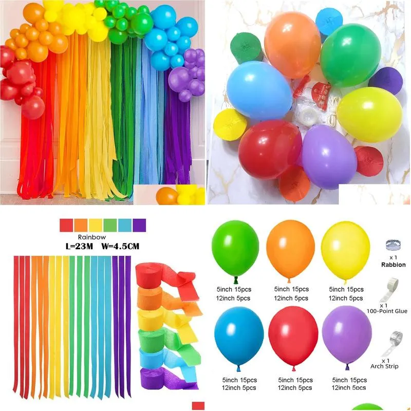 6 colors rainbow party backdrops 4.5cmx23m crepe paper roll latex balloon arch garland babyshower happy birthday decoration girl