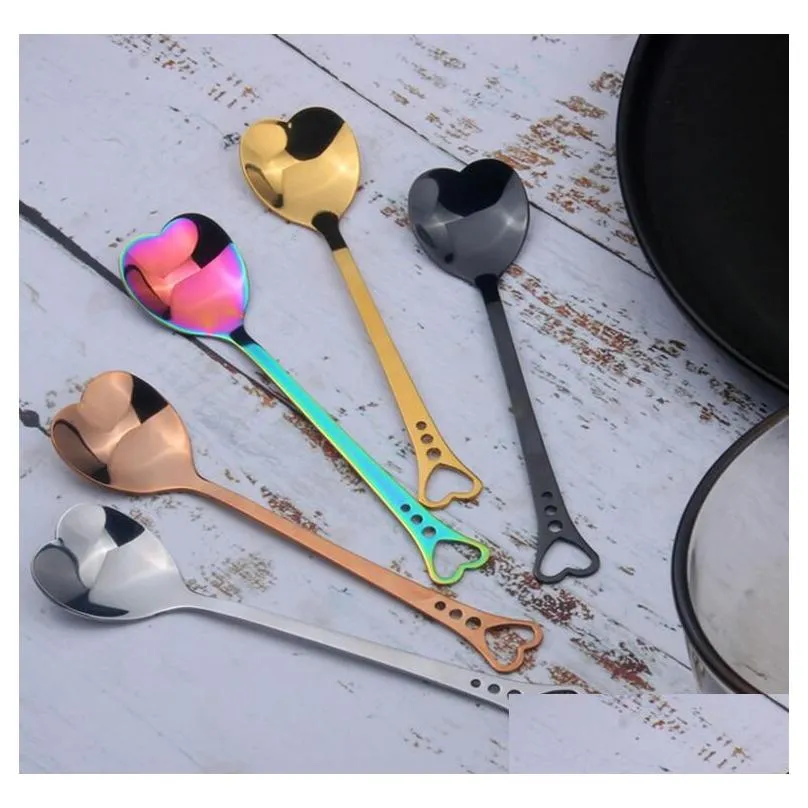 colorful heart shape stainless steel coffee spoon dessert sugar stirring spoon ice cream yogurt honey spoon kitchen ship