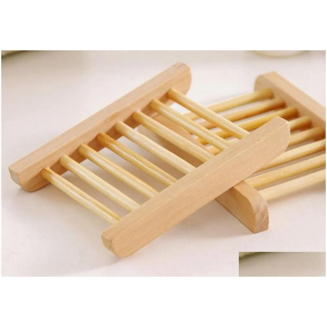 100pcs natural bamboo trays wholesale wooden soap dish wooden soap tray holder rack plate box container for bath shower bathroom