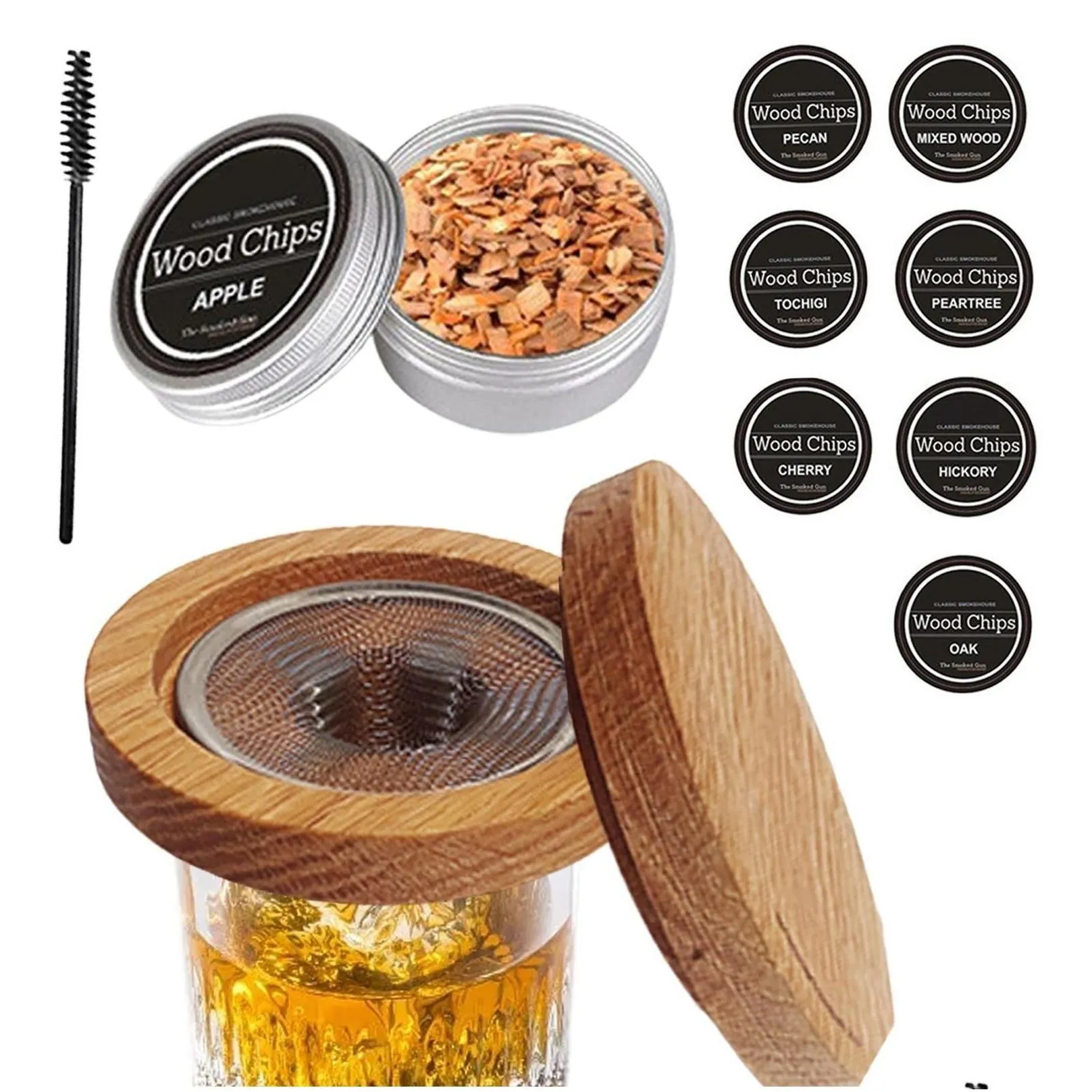 bar tools 10pcs/lot cocktail whiskey smoker kit with 8 different flavor fruit natural wood shavings for drinks kitchen accessories d