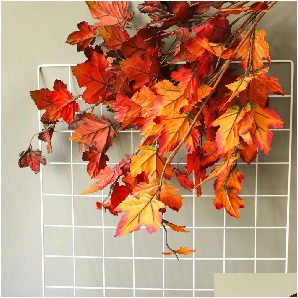 5 pcs fake maple leaf artificial plant branch for flower wall wedding background decoration home garden display red leaves